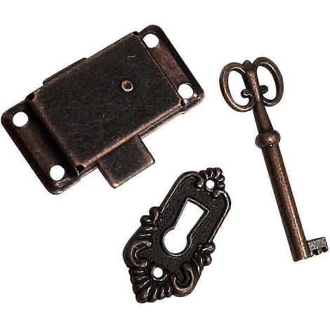 Serrures de meuble style antique pour boîtes à bijoux, 3 pièces - nickel blanc,Red Antique