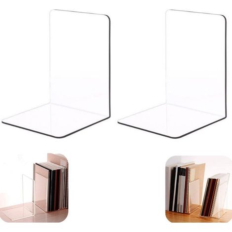 Serre-livres en acrylique lot de 2 de 18,2 x 12,1 cm - supports transparents pour livres et magazines (1/5)