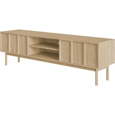 Meuble TV Bas - 2 tiroirs - avec Pieds en Bois de chêne huilé - 170 cm (1/5)