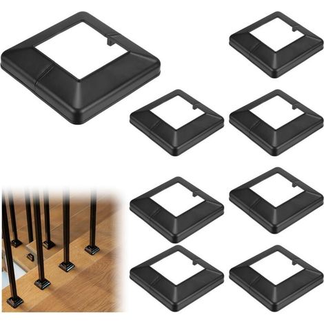 Lot de 8 caches de base de poteau décoratifs en plastique 50 x 50 mm pour garde-corps d'escalier (noir) (1/5)