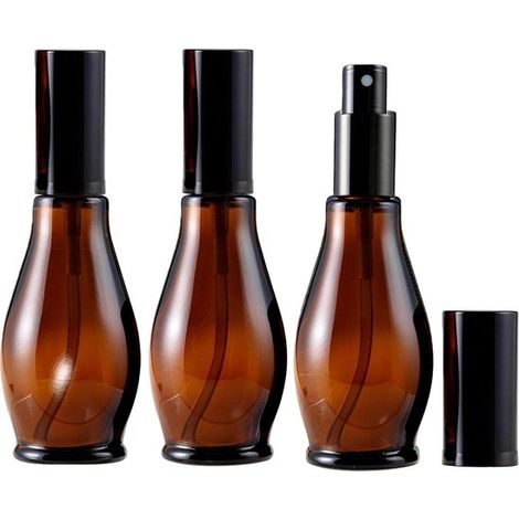 Flacone spray vuoto ricaricabile in vetro ambrato da 100 ml con nebulizzatore a nebulizzazione fine e tappo nero per oli essenziali. (1/4)