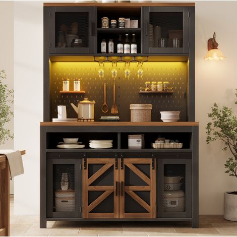 Hochsideboard mit LED, Steckdose, USB und Schiebetüren, schwarz, 120x40x174,5 cm (1/5)