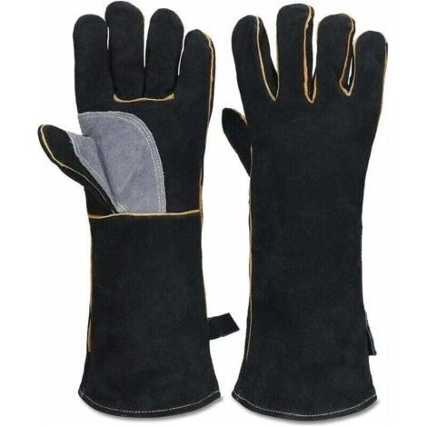 Extremely fire and heat resistant gloves, made of leather with Kevlar stitching, ideal for fireplaces, stoves, ovens, grills, welding (1/4)