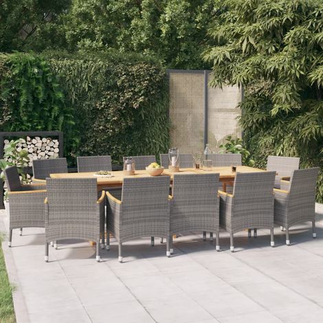 Set da Pranzo per Giardino 13 pz con Cuscini Grigio vidaXL (1/5)