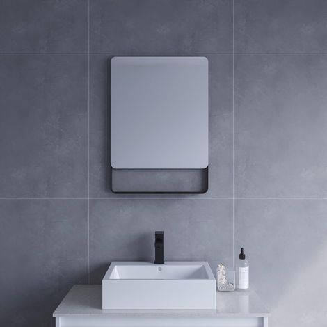 Badezimmer Spiegel Wandspiegel Badspiegel Hängespiegel 50 x 70 cm Wohnzimmerspiegel Aluminiumrahmen Schwarz Badezimmerspiegel Flurspiegel für Schlafzimmer mit Ablage im Industrie Design Black style (1/4)