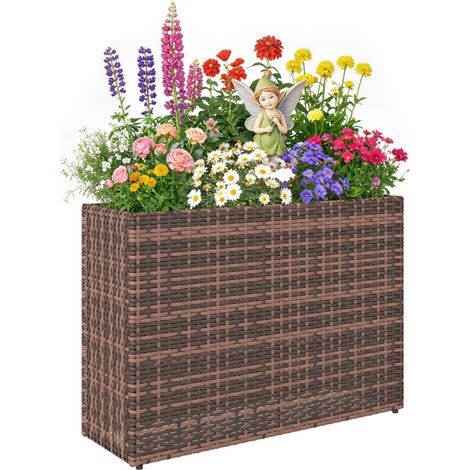 Hochbeet en osier avec pieds réglables et bac amovible pour balcon et terrasse, marron (1/5)