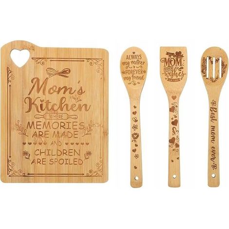 Schneidebrett aus Bambus, Geschenk für Mama + Spatelset (Englisch) (1/3)