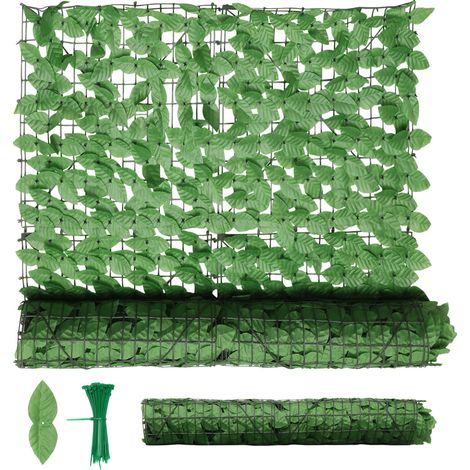 Wolketon Siepe artificiale 1 x 3 m, frangivista estensibile con foglie di pothos verde chiaro, pannello decorativo per balcone, terrazza e giardino, con 100 fascette da 10 cm