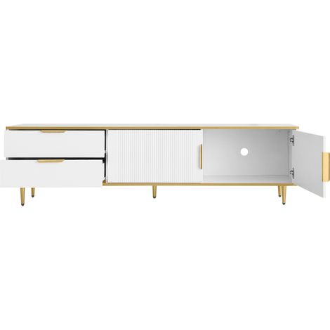 Mobile TV bianco e oro con 2 cassetti e vani contenitori 170 x 37 x 45 cm (1/5)