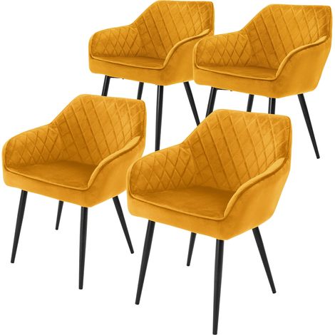 ML-Design Set di 4 Sedie da Pranzo con Braccioli e Schienale in Velluto Colore Ocra Poltroncina da Soggiorno Imbottita con Gambe in Metallo Seduta Ergonomica Confortevole per Salotto Design Moderno (1/5)