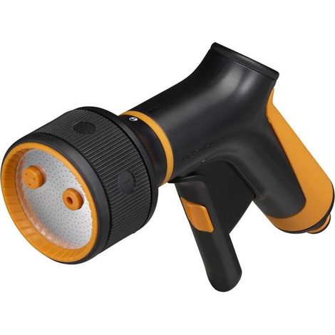 Pistola de riego naranja ergonómica Fiskars 3 funciones