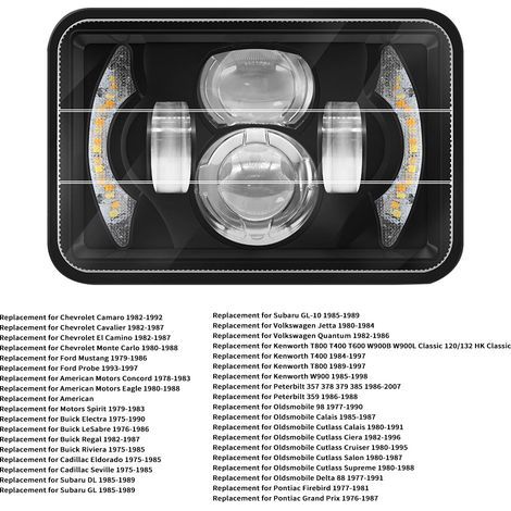 Ortviai Phare avant LED rectangulaire 5 pouces (127 x 105 mm) avec feux de position blancs et clignotants jaunes, connecteur H4 (1/5)