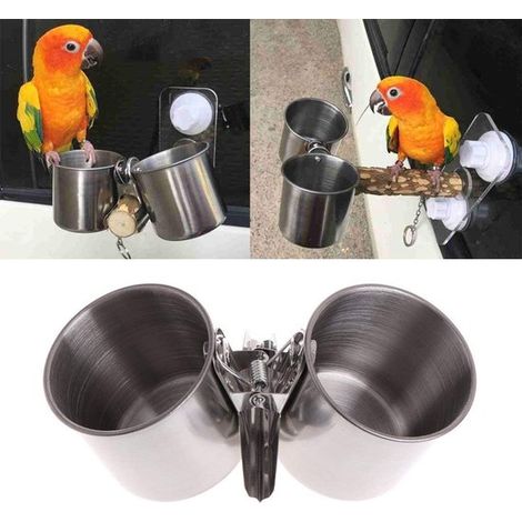 Mangeoire pour oiseaux en acier inoxydable – Avec fixation – Diamètre 6,5 cm – Pour cage – 1 pièce (1/5)