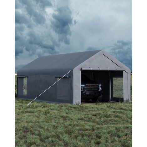 Abri voiture 13×25 FT avec bâche PE imperméable, structure acier galvanisé, portes enroulables et fenêtres pour rangement extérieur (1/5)
