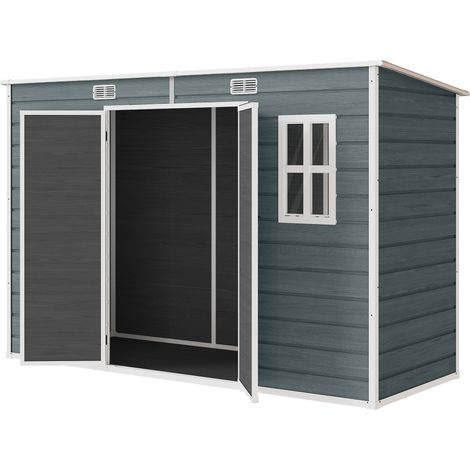 Remise de Jardin Plastique Effet Bois Gris, Plancher Inclus, 303 x 123 x 197 cm, Jardin, Extérieur, Entretien Facile (1/5)
