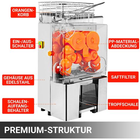 Orangenpresse, Zitruspresse - 120W, kommerziell, Edelstahl