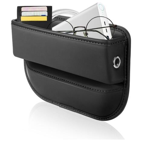 QORVA-Organisateur de voiture, espace de rangement pour siège de voiture, poche de console de siège avant en cuir PU pour téléphone portable, clés, cartes (noir, 1 pièce) (1/4)