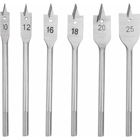 Foret Plat - Acier Au Carbone Trempé - Pour Travail Du Bois - Diamètres 10 12 16 18 20 25 Mm - Lot De 6 (1/5)