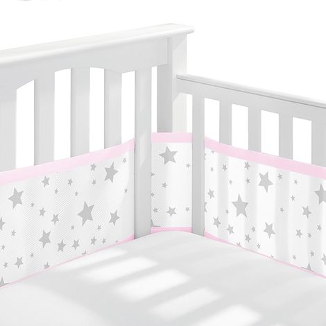 Irovami Cadre de lit bébé printemps/été respirant, anti-choc, déhoussable et lavable. Pentagramme rose bordé. (1/5)