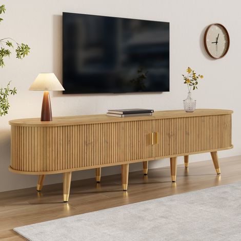 DESMIU Meuble TV avec portes coulissantes, 1 tiroir et niches ouvertes, pour salon, en MDF, bois, 175 × 38 × 45 cm (1/5)