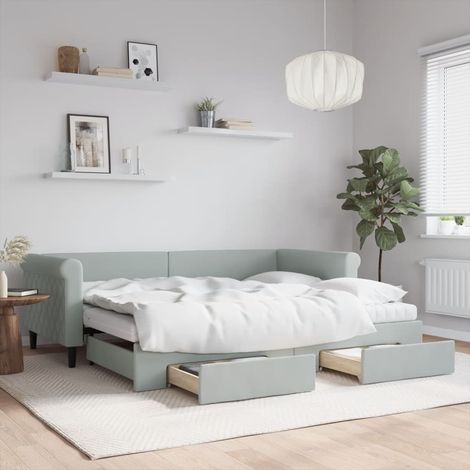 Tagesbett Ausziehbar mit Schubladen Hellgrau 90x200 cm Samt (1/5)
