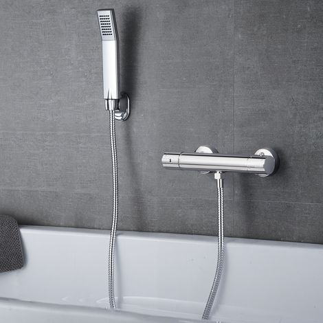 Mitigeur thermostatique douche chromé – Robinet mural rond, sécurité 38°C, pour salle de bain et baignoire (1/5)