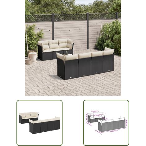 The Living Store 8-tlg. Garten-Sofagarnitur mit Kissen Schwarz Poly Rattan - Gartenmöbel Set - Outdoor Möbel - Rattan Sofa - Esstisch - Lounge Set (1/3)