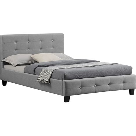 Idimex – Lit simple gris 120x190 cm – Structure capitonnée avec sommier à lattes inclus – Hauteur de lit 31 cm – Design élégant et moderne (1/4)