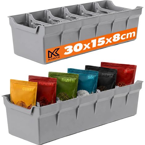 Organizador de especias, 6 compartimentos, separadores extraíbles, gris. (1/5)