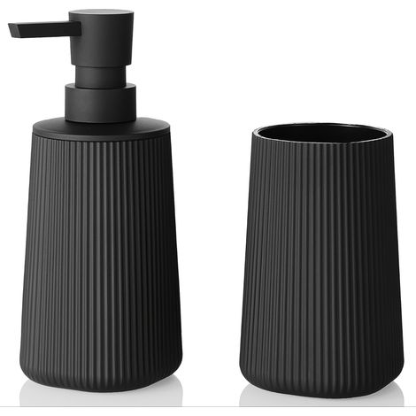 Mattschwarzes, gestreiftes Badezimmer-Accessoire-Set (zweiteilig) - AquaForge (1/5)