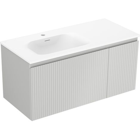 Mexen Rivel Badezimmerschrank 100 cm mit Vela Waschbecken links, 1S, 1D, geriffelt, grau matt/weiß matt - 91A23-10047-3-BBFF62-