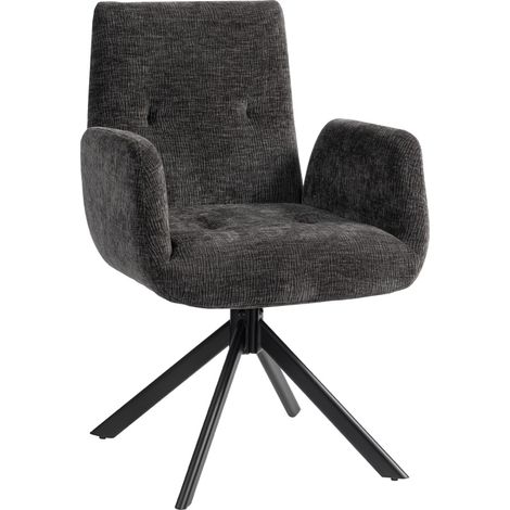 Poltrona girevole 360° dal design moderno con capitonné e gambe in acciaio nero HOMVRA (1/4)
