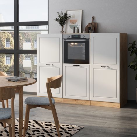 Bloque de cocina R-Line, Casa de campo blanca/roble dorado, 180 cm sin encimera, Vicco