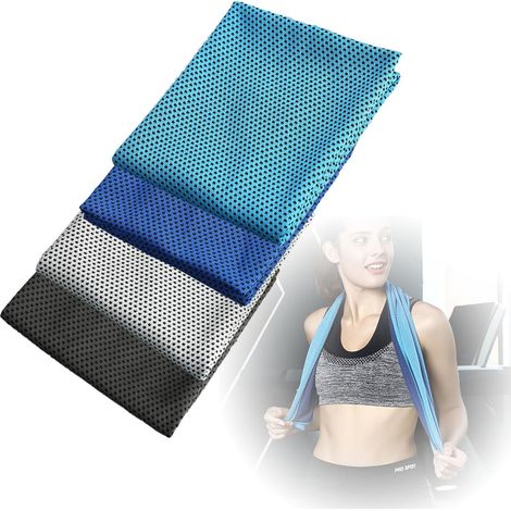 Lot de 4 serviettes rafraîchissantes 30 x 100 cm - Multicolore - Serviettes rafraîchissantes - Pour le sport, le fitness, le yoga, les voyages (bleu clair, bleu roi, gris clair, gris foncé) (couleur 1