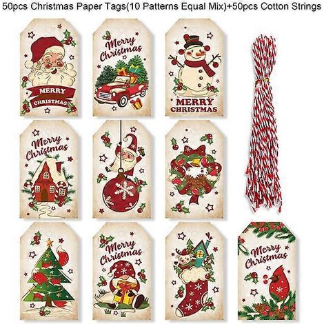 50 étiquettes cadeaux de Noël en papier, pour emballage cadeau DIY, décorations à suspendre au sapin de Noël et décorations du Nouvel An. Lot de 50.