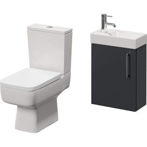 Napoli Cube Gloss Grey 400mm Single Door Wall Mounted Vanity Unit and Toilet Suite with Align Basin - 400mm - Chrome 160mm Handle