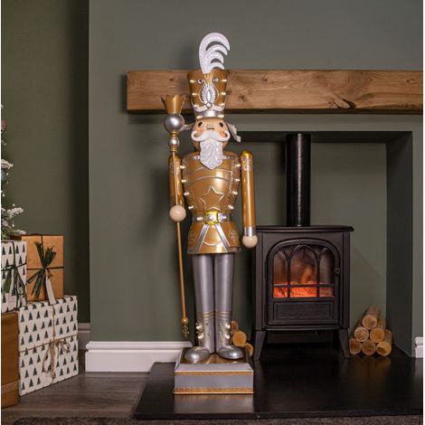 1.2m Battery Operated Light up Giant Christmas Gold Nutcracker with LEDs (1/5)
