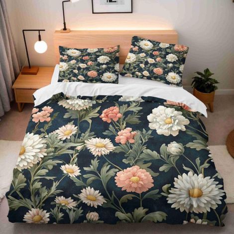 220x240cm,Motif Floral Vintage-b,Housse de Couette 3Pc Microfibre Super Douce -Imprimé 3D Haute Définition,pour Adultes et Enfants (1/5)