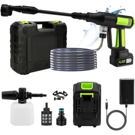 Pair - SJLERST Nettoyeur Haute Pression Buse 6 en 1, 1000 PSI Nettoyeur Haute Pression sans Fil avec 1 Batteries, Nettoyeur Haute Pression Batterie avec Tuyau, Pot en Mousse, Adapté pour Nettoyer Les (1/5)
