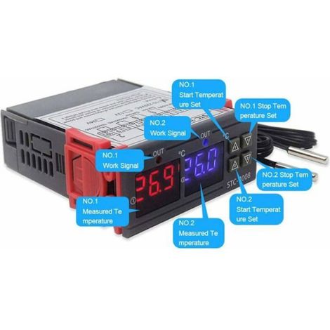 Contrôleur de température numérique - - Double sonde - STC-3008 - Chauffage et refroidissement (1/4)