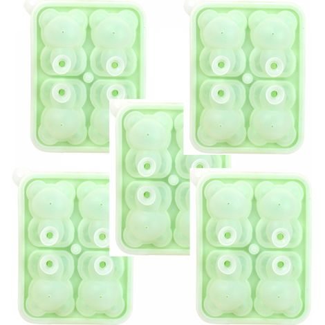 Lot de 5 moules à glaçons en silicone en forme d'ours, bacs à glaçons, outils de fabrication de glace, vert (1/5)