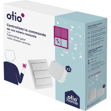 Otio – Pack de 3 volets roulants RF avec interrupteur sans fil – Alimentation 220V, 350W – Portée radio jusqu'à 100m – Contrôle centralisé (1/5)