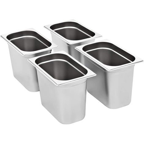 vidaXL Bandejas Gastronorm 4 unidades GN 1/4 200 mm acero inoxidable (1/2)