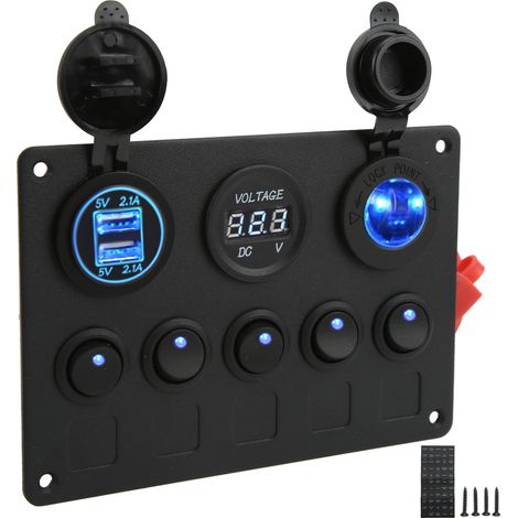 Rundes 12/24-V-Bedienfeld mit 5 Positionen, dualem USB-Zigarettenanzünderanschluss, Überhitzungsschutz, als Bootsbedienfeld verwendbar (1/5)