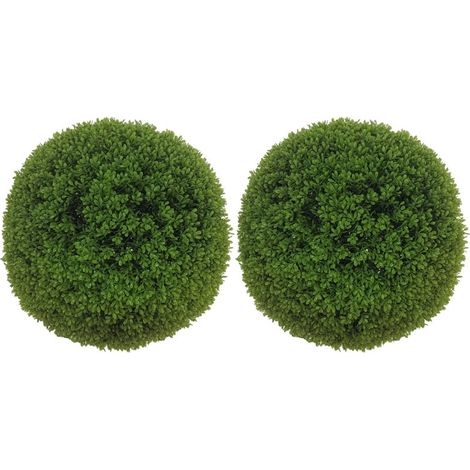 Pack de 2 bolas de buxus artificiales verdes con protección UV, plantas decorativas ideales para interior y exterior (1/5)