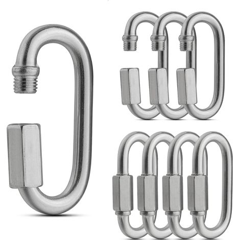 Quick Link - 304 Stainless Steel Threaded Oval Carabiner - M6 6 mm Diameter - 44.2 mm Total Length - for Trailer Tow Chains Hammocks Swing Ropes Camping - 8 Pack (1/5)