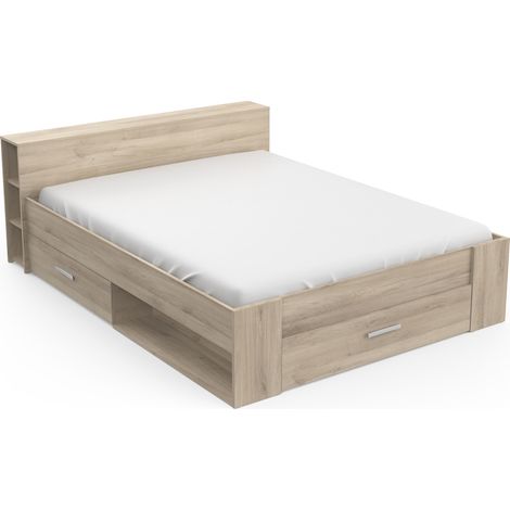 Lit adulte coloris chêne kronberg - longueur 169 x profondeur 226 x hauteur 74 cm -PEGANE-