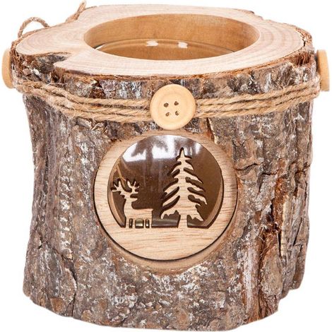 Windlicht Rondin Holz und passendes Glas -