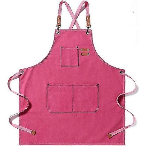 Tablier en toile résistante à l'usure, tablier de travail, couvre-vêtements, accessoire, robe de ménage rose (1/5)