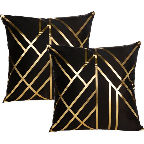 Ensemble de 2 taies d'oreiller noires 45 x 45 cm, taies d'oreiller décoratives noires et dorées, housse de coussin de canapé, décoration intérieure pour salon. (1/5)